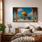 Masjid Al Aqsa Wall Art Arch View Framed Canvas Qubbat Sakhrah Impasto Islamic Decor