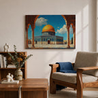 Masjid Al Aqsa Wall Art Arch View Framed Canvas Qubbat Sakhrah Impasto Islamic Decor