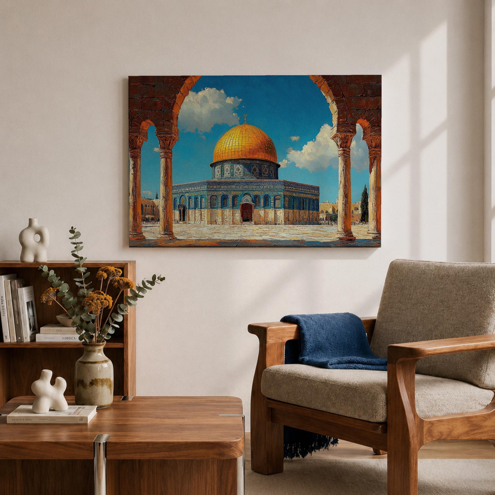 Masjid Al Aqsa Wall Art Arch View Framed Canvas Qubbat Sakhrah Impasto Islamic Decor