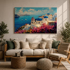 Santorini Wall Art Oia Greece Framed Canvas Greek Island Coastal Impasto Living Room Decor