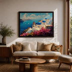 Santorini Wall Art Oia Greece Framed Canvas Greek Island Coastal Impasto Living Room Decor