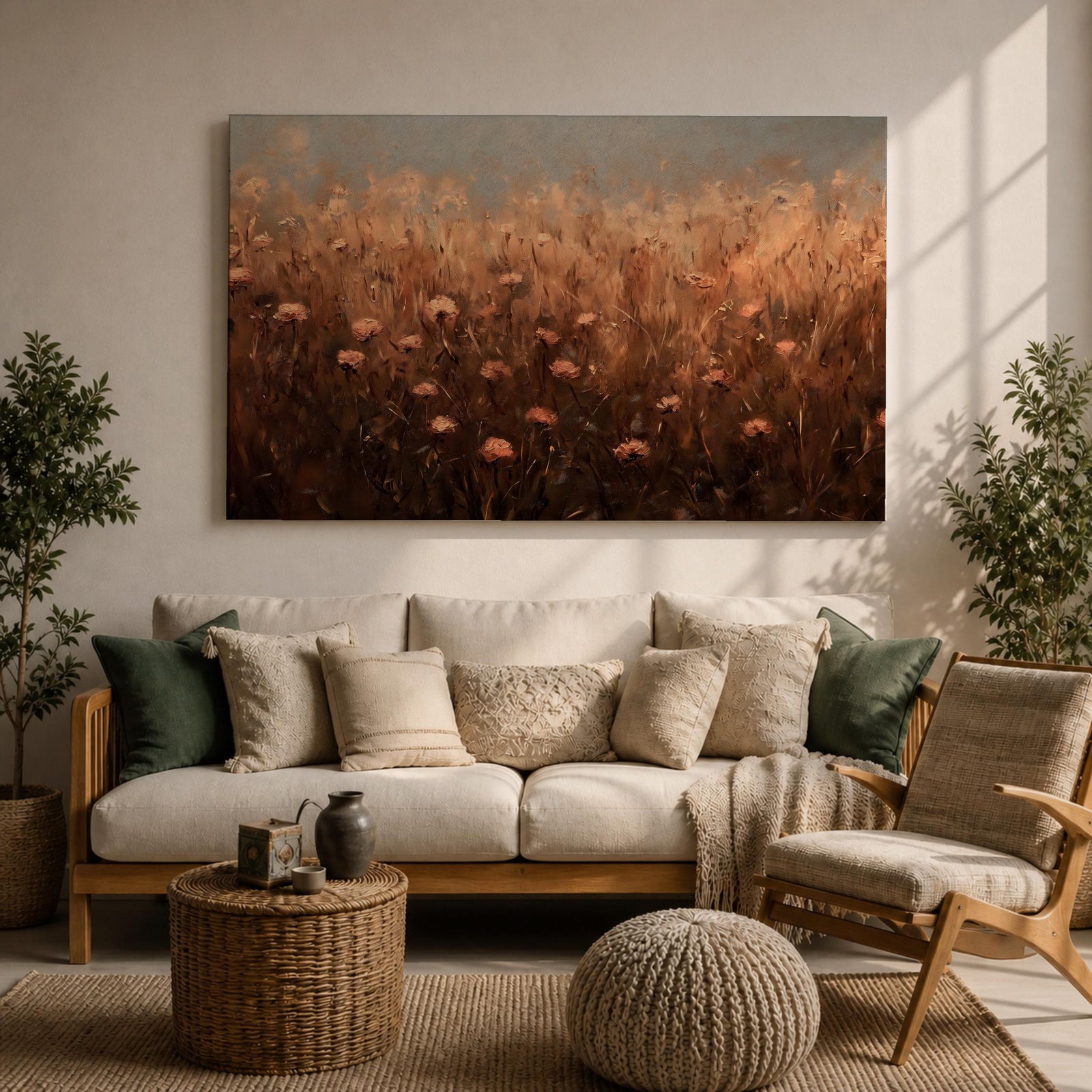 Meadow Flower Wall Art Prairie Bloom Framed Canvas Wildflower Impasto Rustic Home Decor