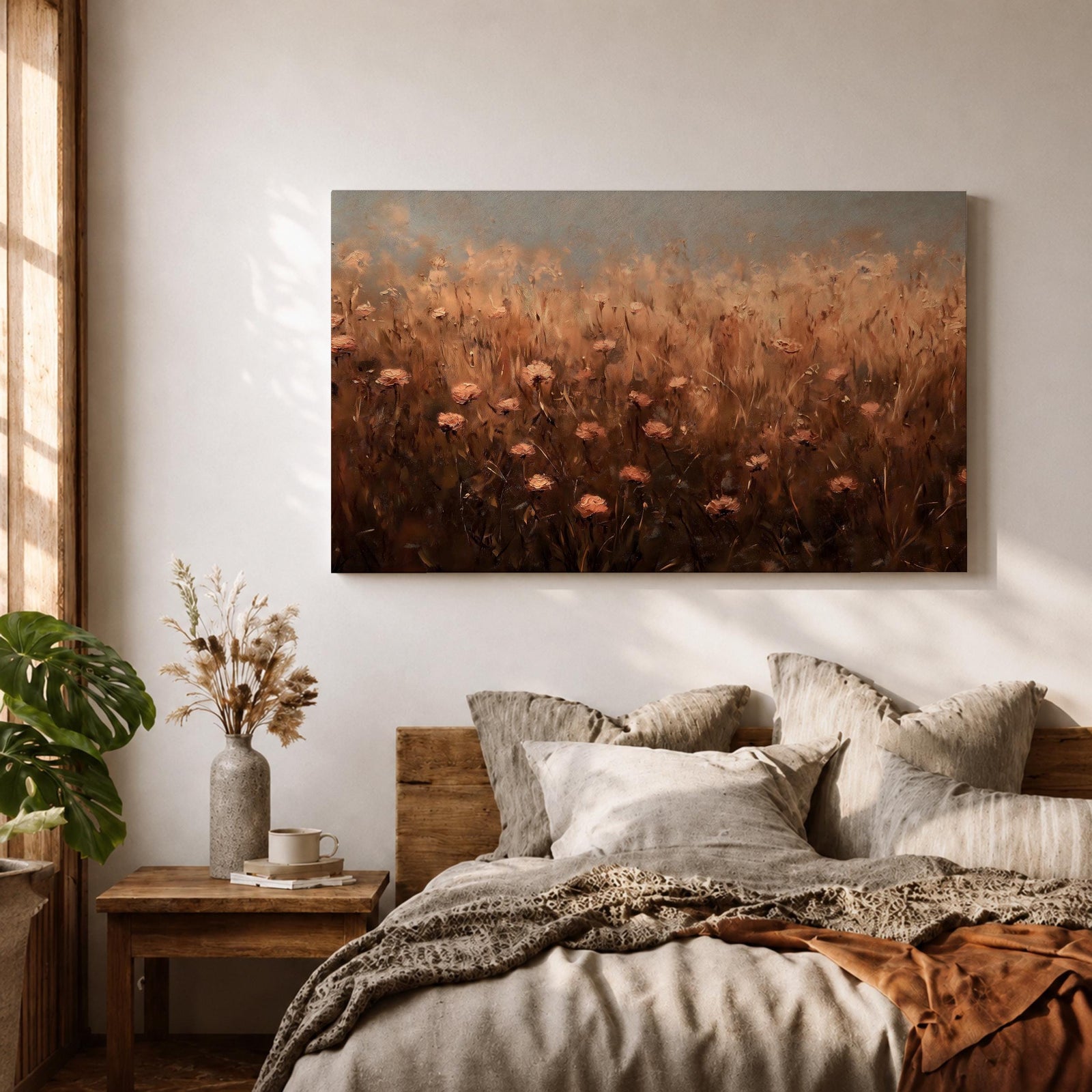 Meadow Flower Wall Art Prairie Bloom Framed Canvas Wildflower Impasto Rustic Home Decor
