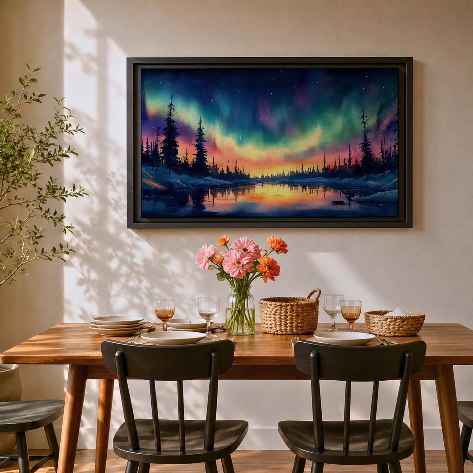 Northern Lights Wall Art Aurora Borealis Framed Canvas Arctic Night Landscape Gift Home Decor