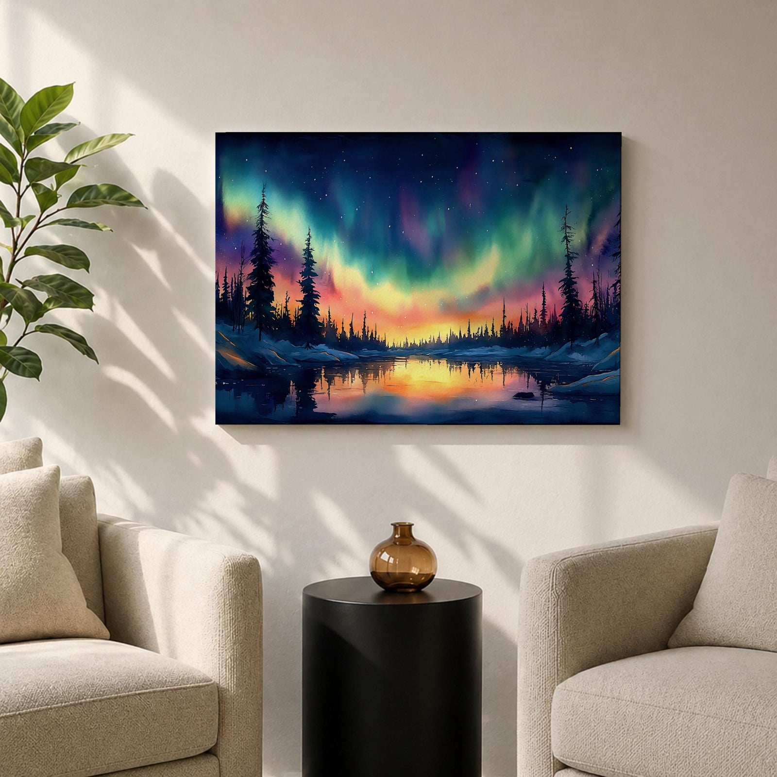 Northern Lights Wall Art Aurora Borealis Framed Canvas Arctic Night Landscape Gift Home Decor