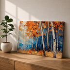 Birch Forest Wall Art Aspen Grove Framed Canvas Autumn Impasto Landscape Rustic Home Decor