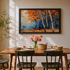 Birch Forest Wall Art Aspen Grove Framed Canvas Autumn Impasto Landscape Rustic Home Decor