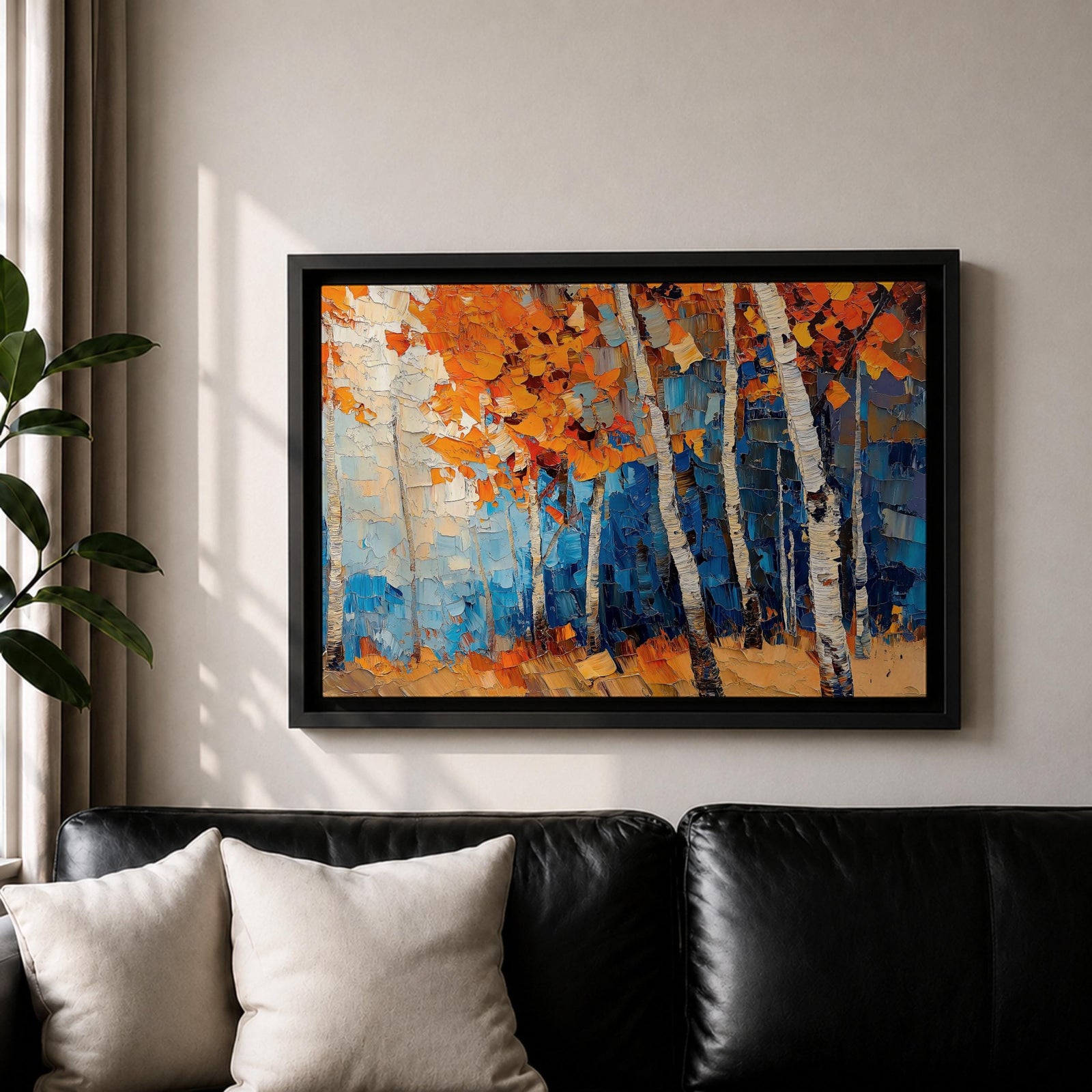 Birch Forest Wall Art Aspen Grove Framed Canvas Autumn Impasto Landscape Rustic Home Decor