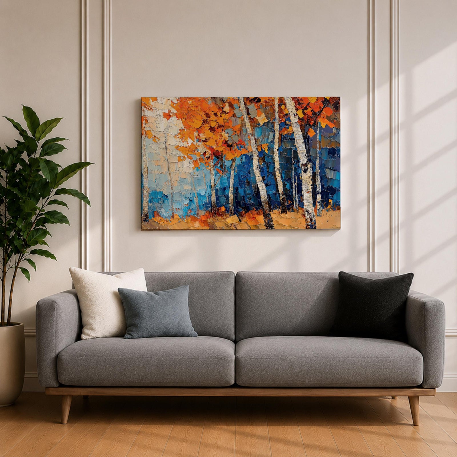 Birch Forest Wall Art Aspen Grove Framed Canvas Autumn Impasto Landscape Rustic Home Decor