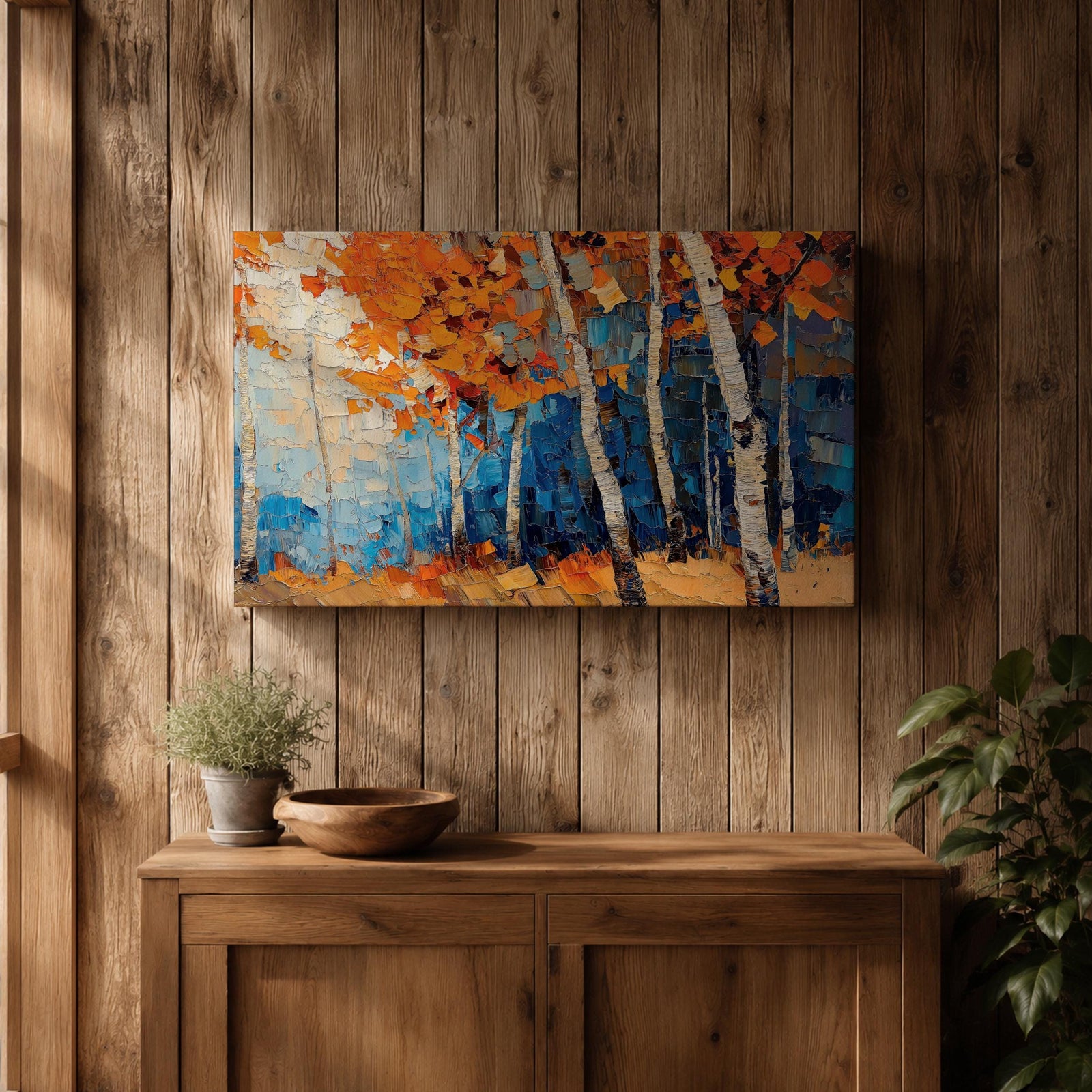 Birch Forest Wall Art Aspen Grove Framed Canvas Autumn Impasto Landscape Rustic Home Decor