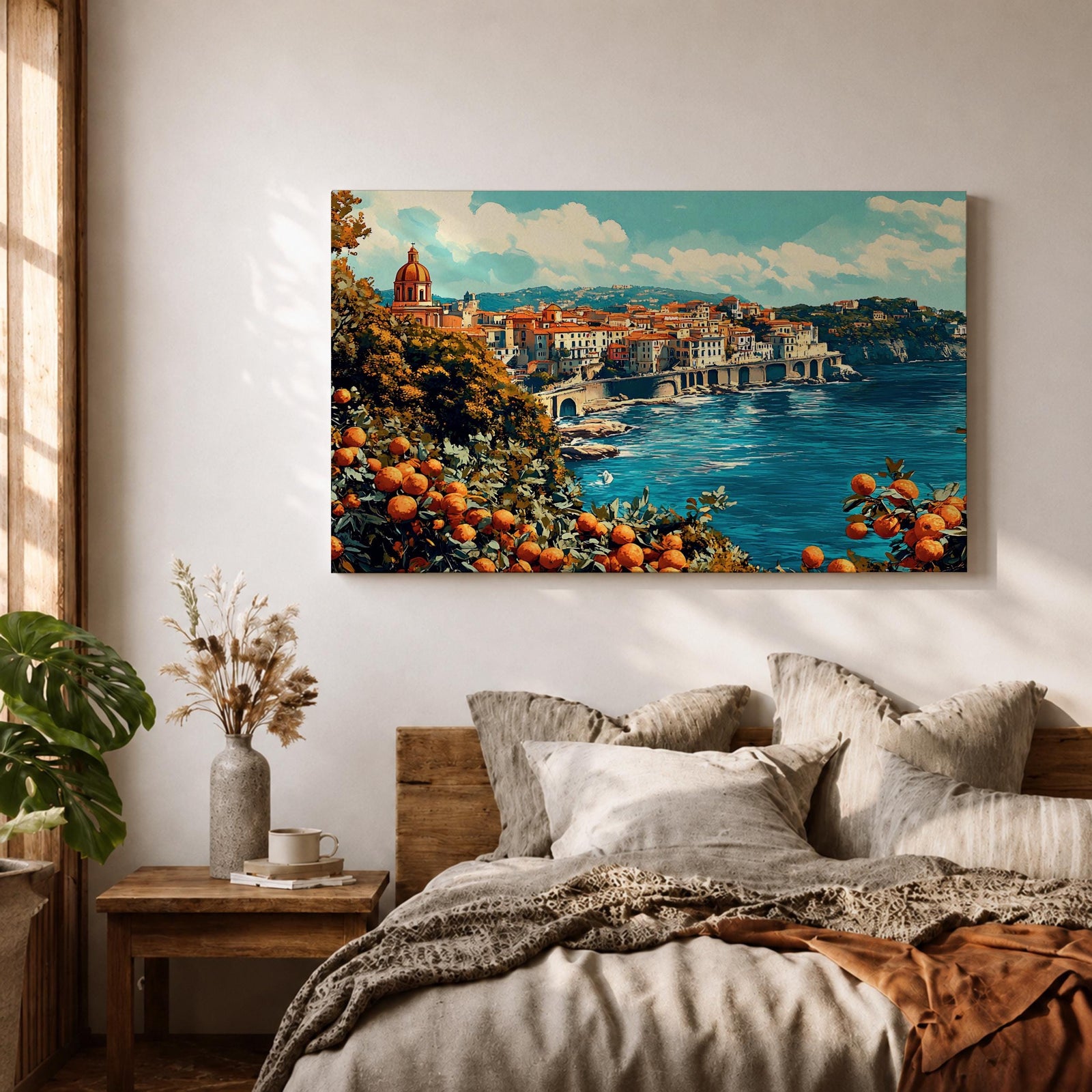 Amalfi Coast Wall Art Sorrento Italy Framed Canvas Mediterranean Coastal Living Room Decor