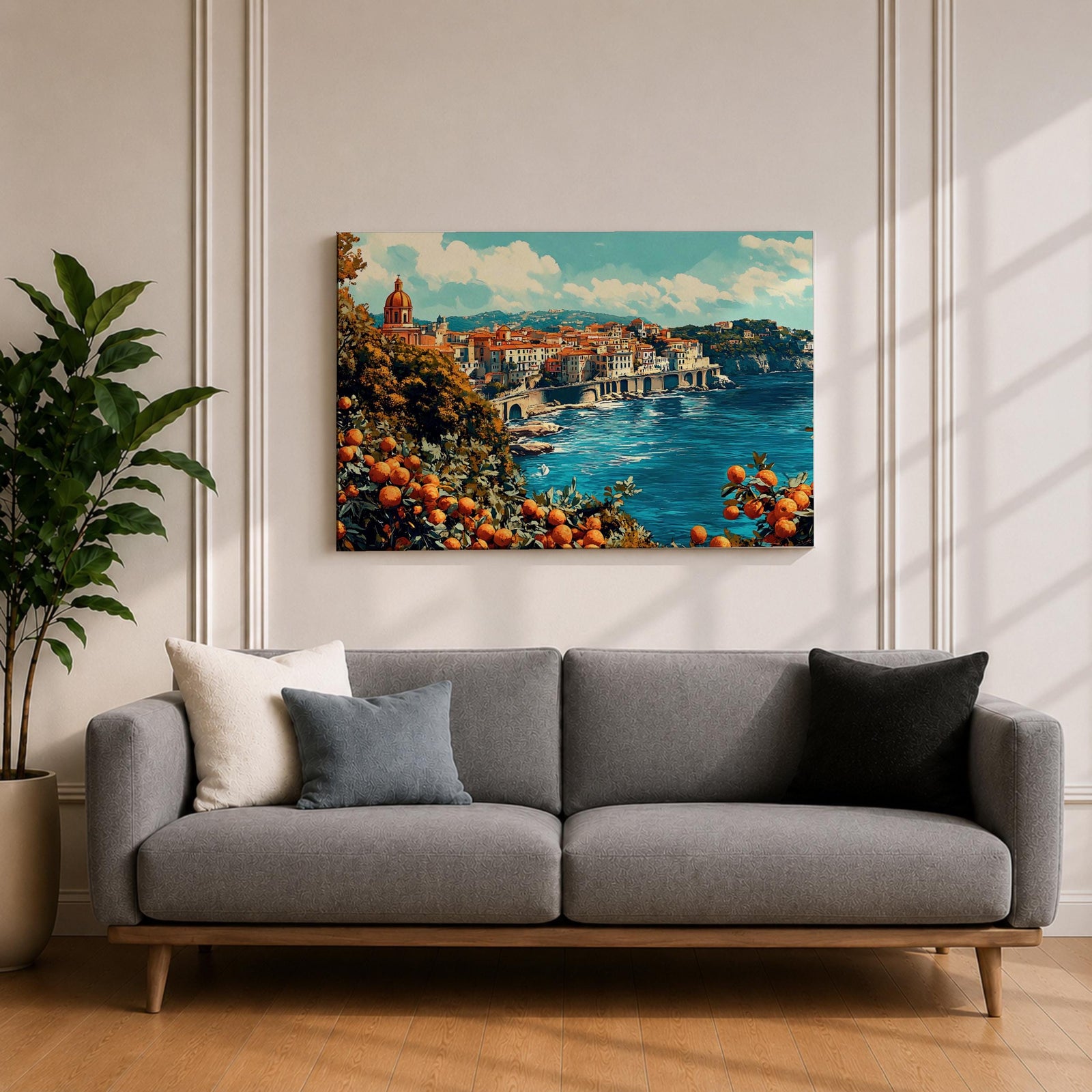Amalfi Coast Wall Art Sorrento Italy Framed Canvas Mediterranean Coastal Living Room Decor