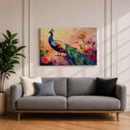 Peacock Wall Art Tropical Bird Framed Canvas Botanical Impasto Exotic Colorful Wildlife Bedroom Decor