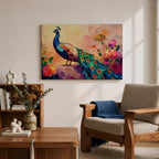 Peacock Wall Art Tropical Bird Framed Canvas Botanical Impasto Exotic Colorful Wildlife Bedroom Decor