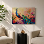 Peacock Wall Art Tropical Bird Framed Canvas Botanical Impasto Exotic Colorful Wildlife Bedroom Decor