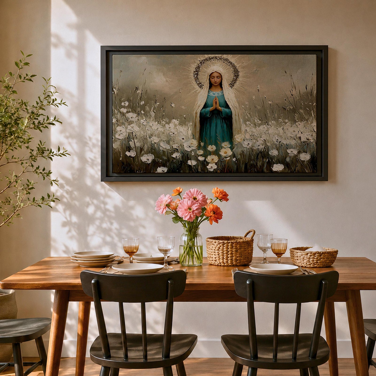 Virgin Mary Wall Art Our Lady of Grace Framed Canvas Catholic Prayer Home Decor