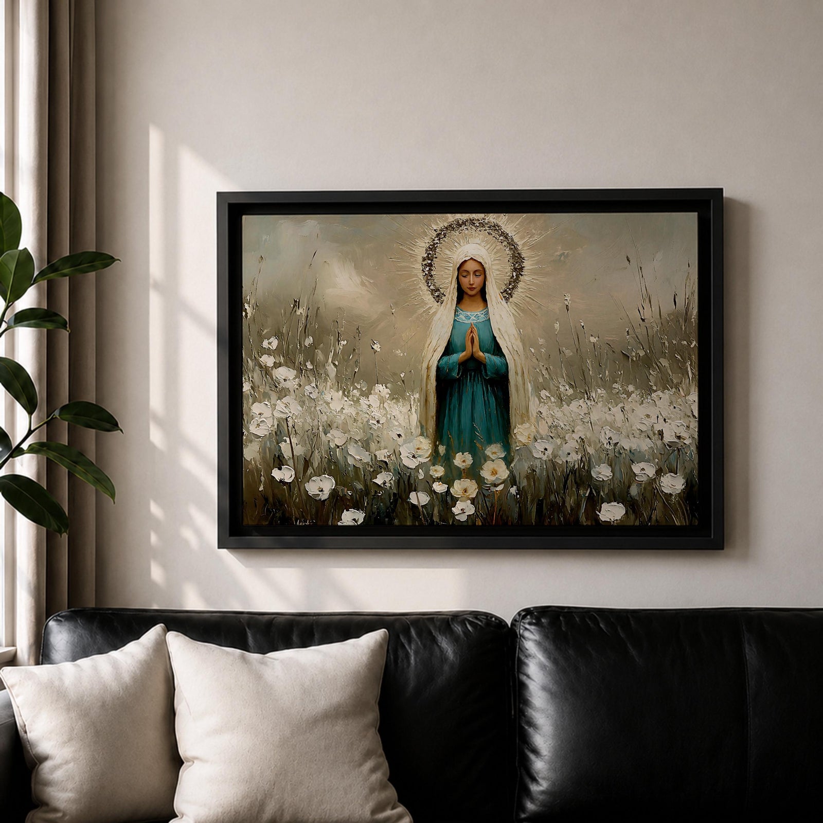 Virgin Mary Wall Art Our Lady of Grace Framed Canvas Catholic Prayer Home Decor
