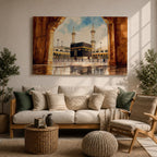 Kaaba Wall Art Arch View Framed Canvas Baitullah Tawaf Pilgrims Islamic Home Decor
