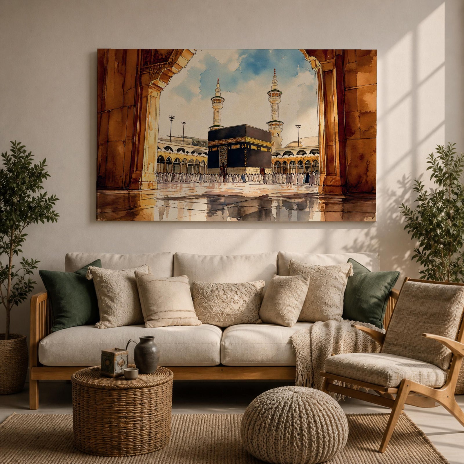 Kaaba Wall Art Arch View Framed Canvas Baitullah Tawaf Pilgrims Islamic Home Decor