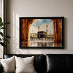 Kaaba Wall Art Arch View Framed Canvas Baitullah Tawaf Pilgrims Islamic Home Decor