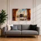Kaaba Wall Art Arch View Framed Canvas Baitullah Tawaf Pilgrims Islamic Home Decor