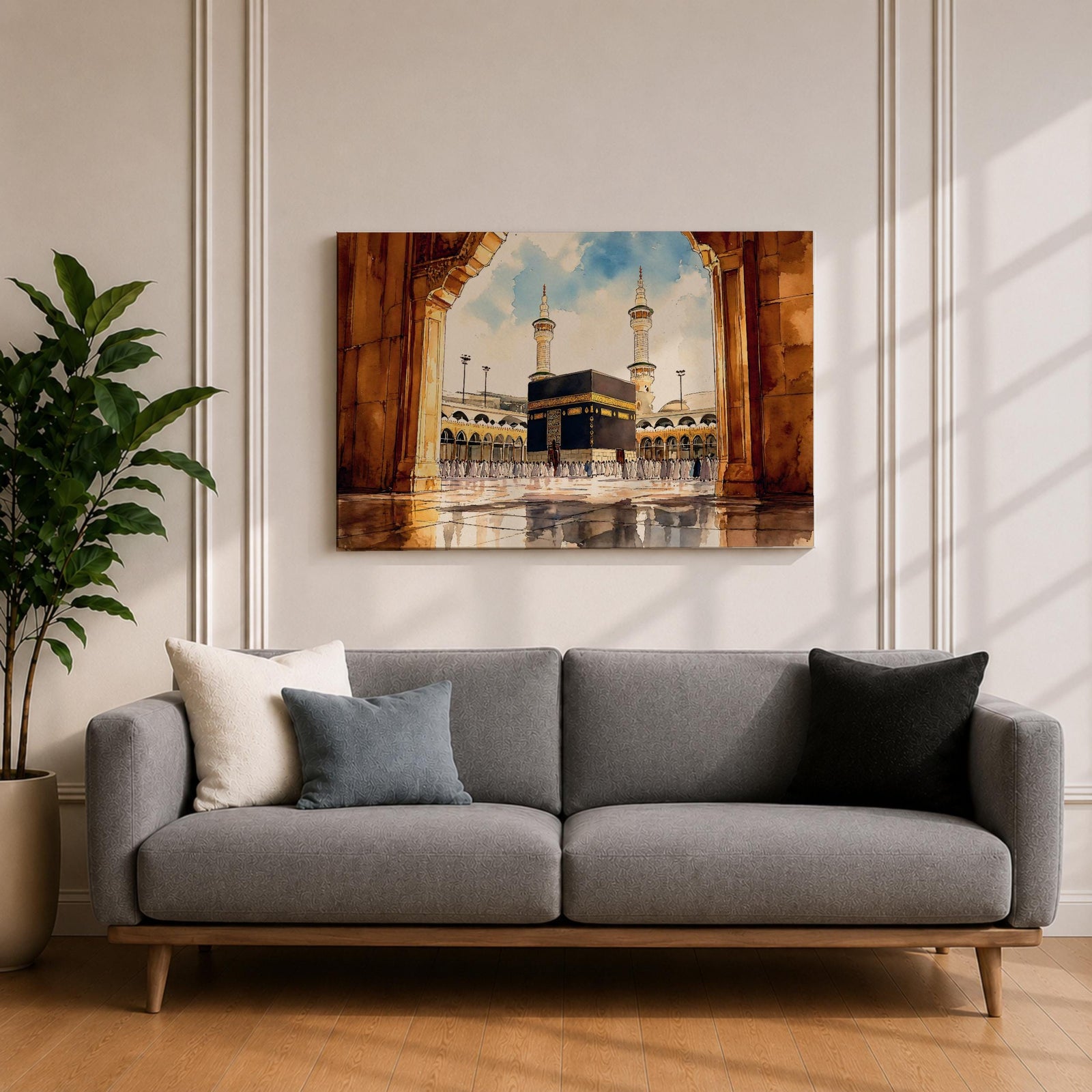 Kaaba Wall Art Arch View Framed Canvas Baitullah Tawaf Pilgrims Islamic Home Decor