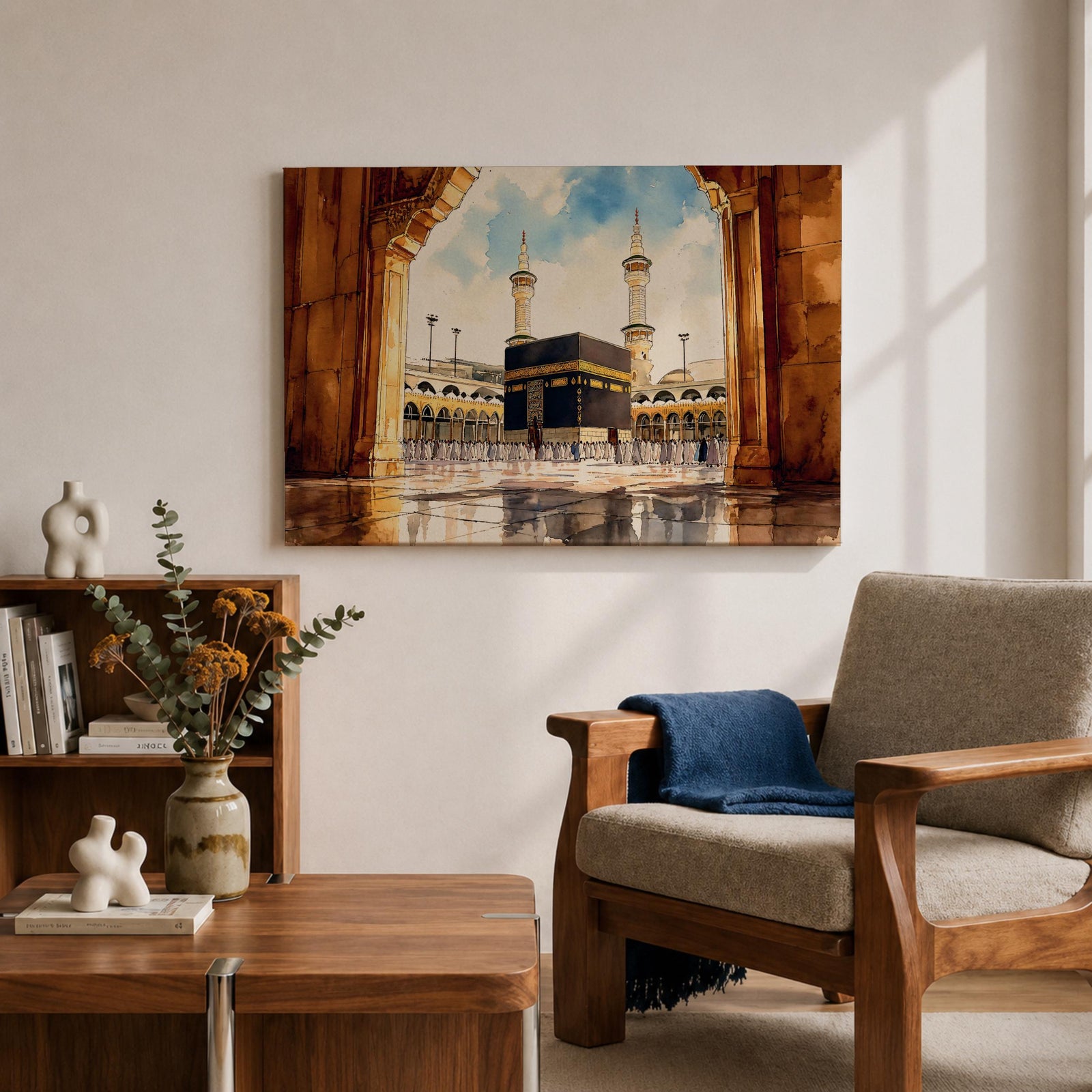 Kaaba Wall Art Arch View Framed Canvas Baitullah Tawaf Pilgrims Islamic Home Decor