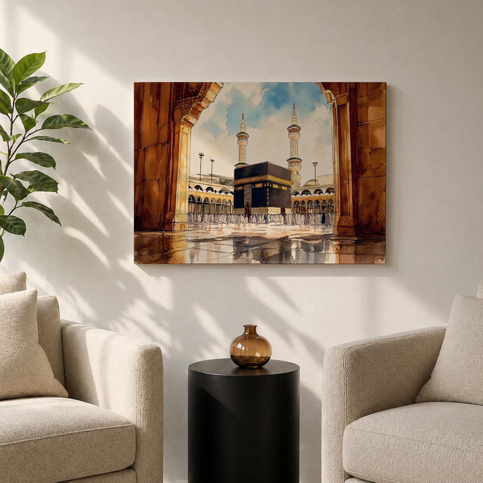 Kaaba Wall Art Arch View Framed Canvas Baitullah Tawaf Pilgrims Islamic Home Decor