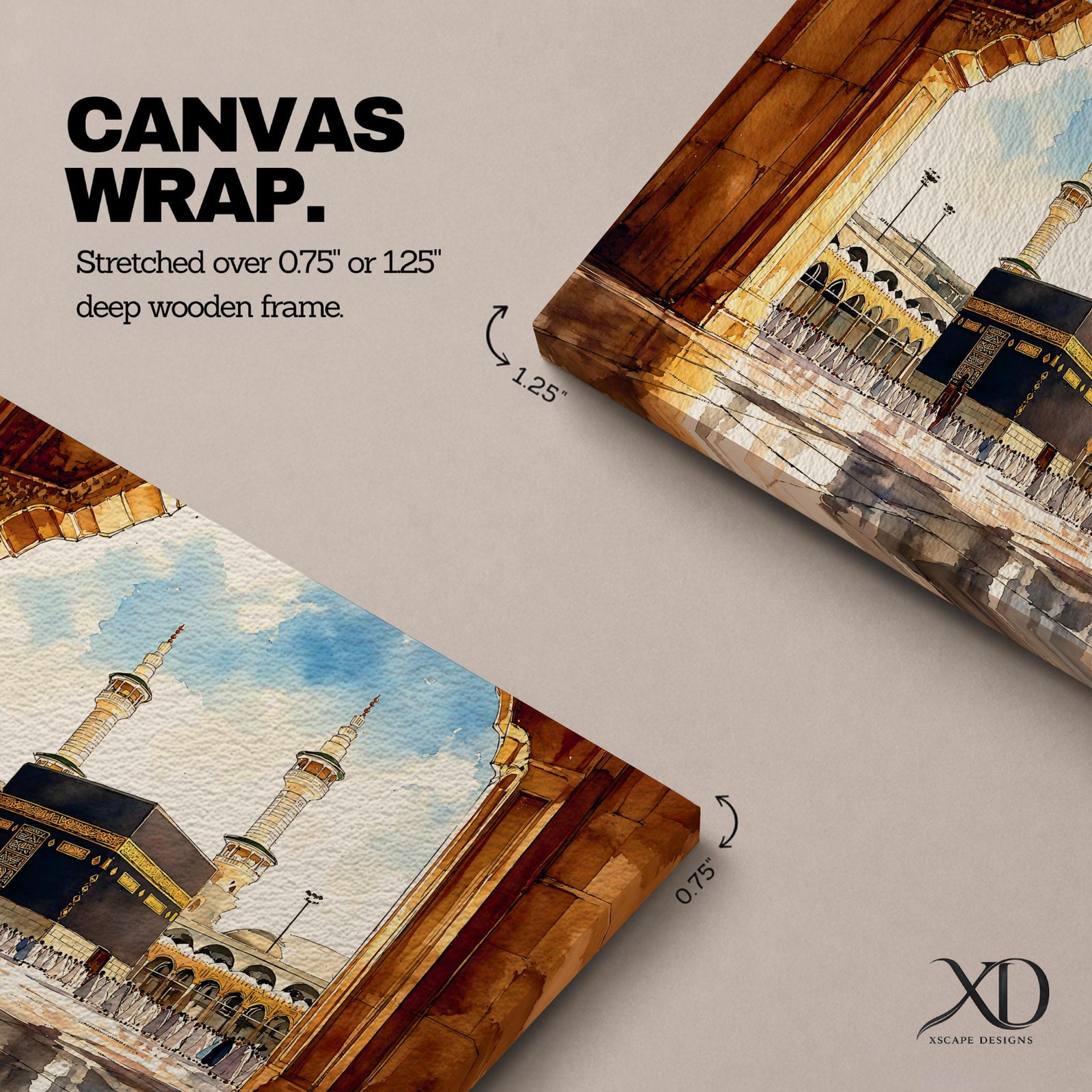 Kaaba Wall Art Arch View Framed Canvas Baitullah Tawaf Pilgrims Islamic Home Decor