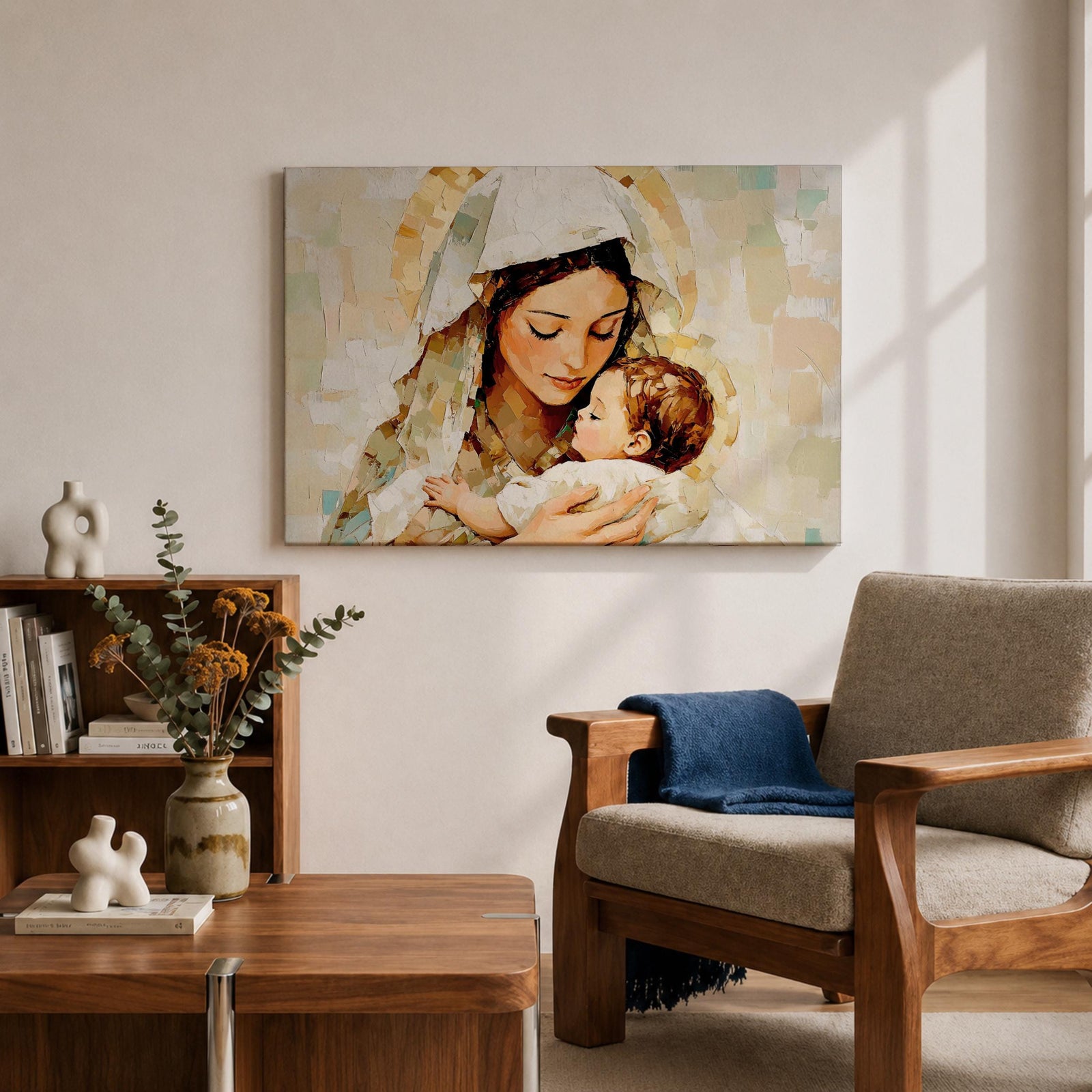 Virgin Mary Baby Jesus Wall Art Madonna and Child Framed Canvas Catholic Home Decor