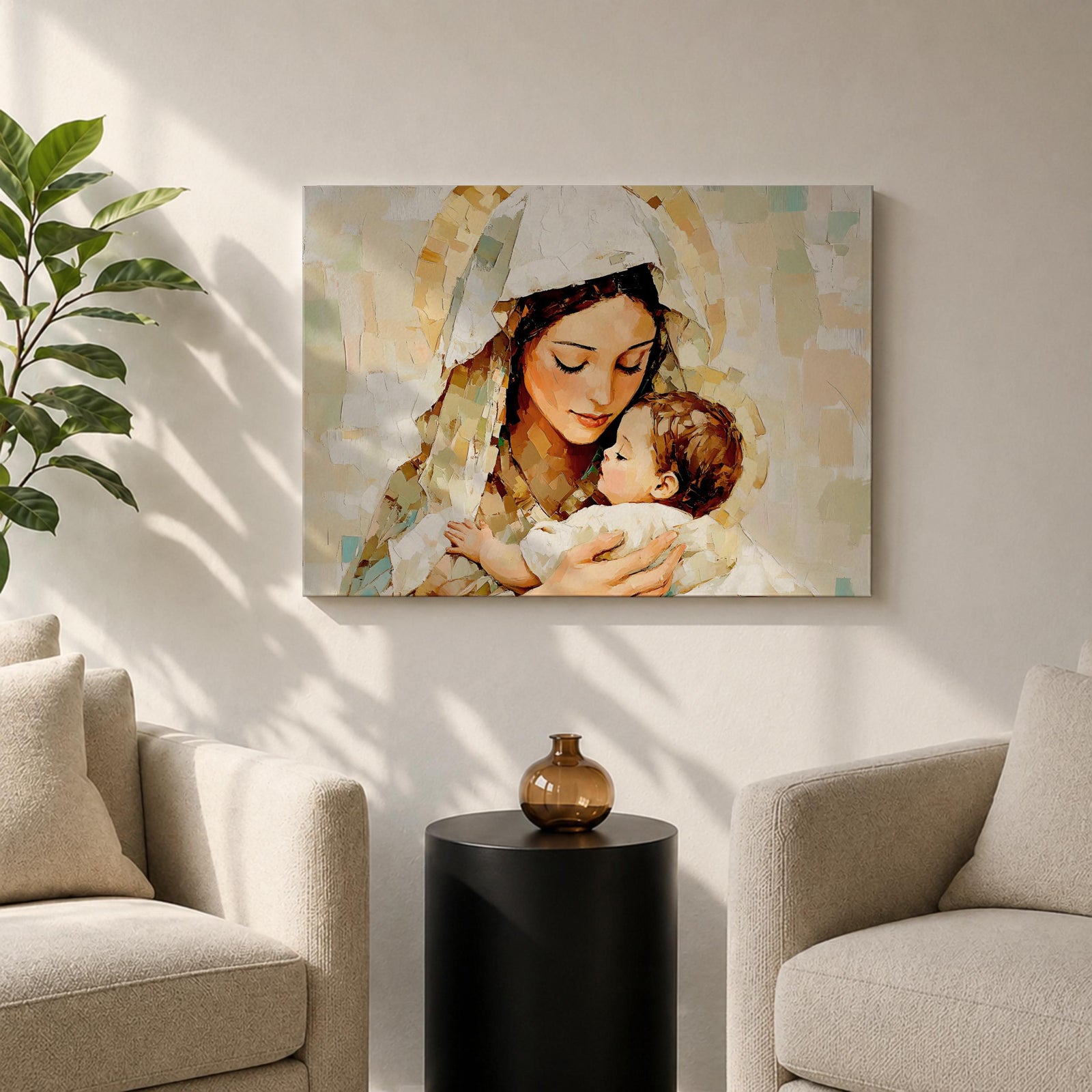 Virgin Mary Baby Jesus Wall Art Madonna and Child Framed Canvas Catholic Home Decor