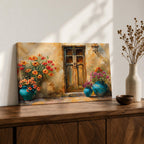 Mediterranean Doorway Wall Art Tuscan Door Framed Canvas Rustic Floral Boho Living Room Decor