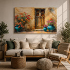 Mediterranean Doorway Wall Art Tuscan Door Framed Canvas Rustic Floral Boho Living Room Decor