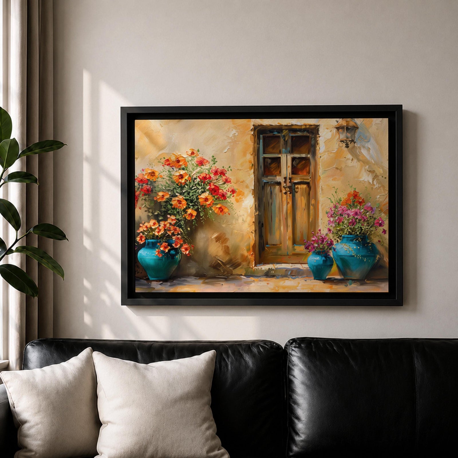 Mediterranean Doorway Wall Art Tuscan Door Framed Canvas Rustic Floral Boho Living Room Decor