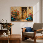 Mediterranean Doorway Wall Art Tuscan Door Framed Canvas Rustic Floral Boho Living Room Decor
