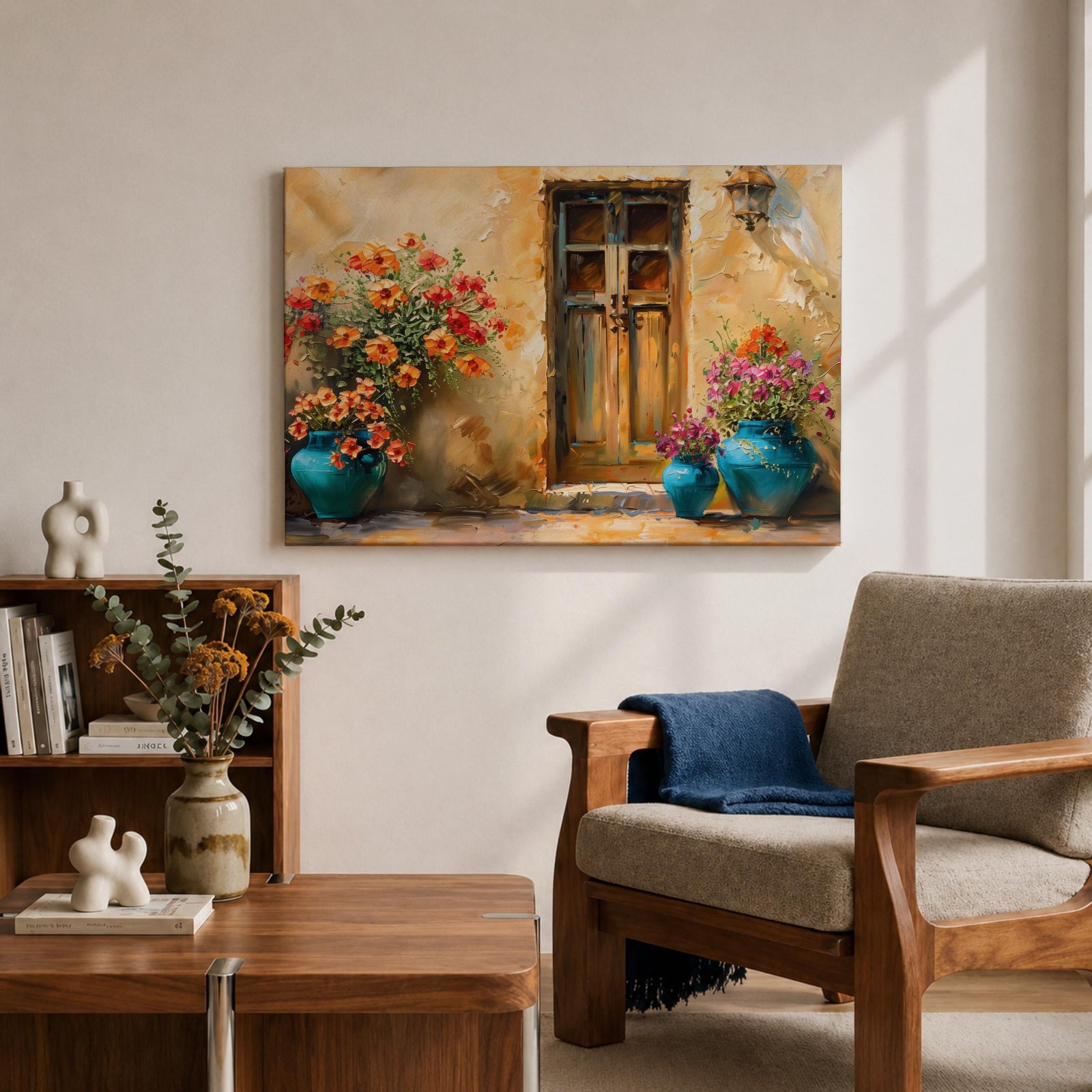 Mediterranean Doorway Wall Art Tuscan Door Framed Canvas Rustic Floral Boho Living Room Decor