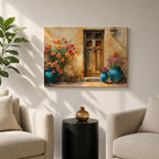 Mediterranean Doorway Wall Art Tuscan Door Framed Canvas Rustic Floral Boho Living Room Decor