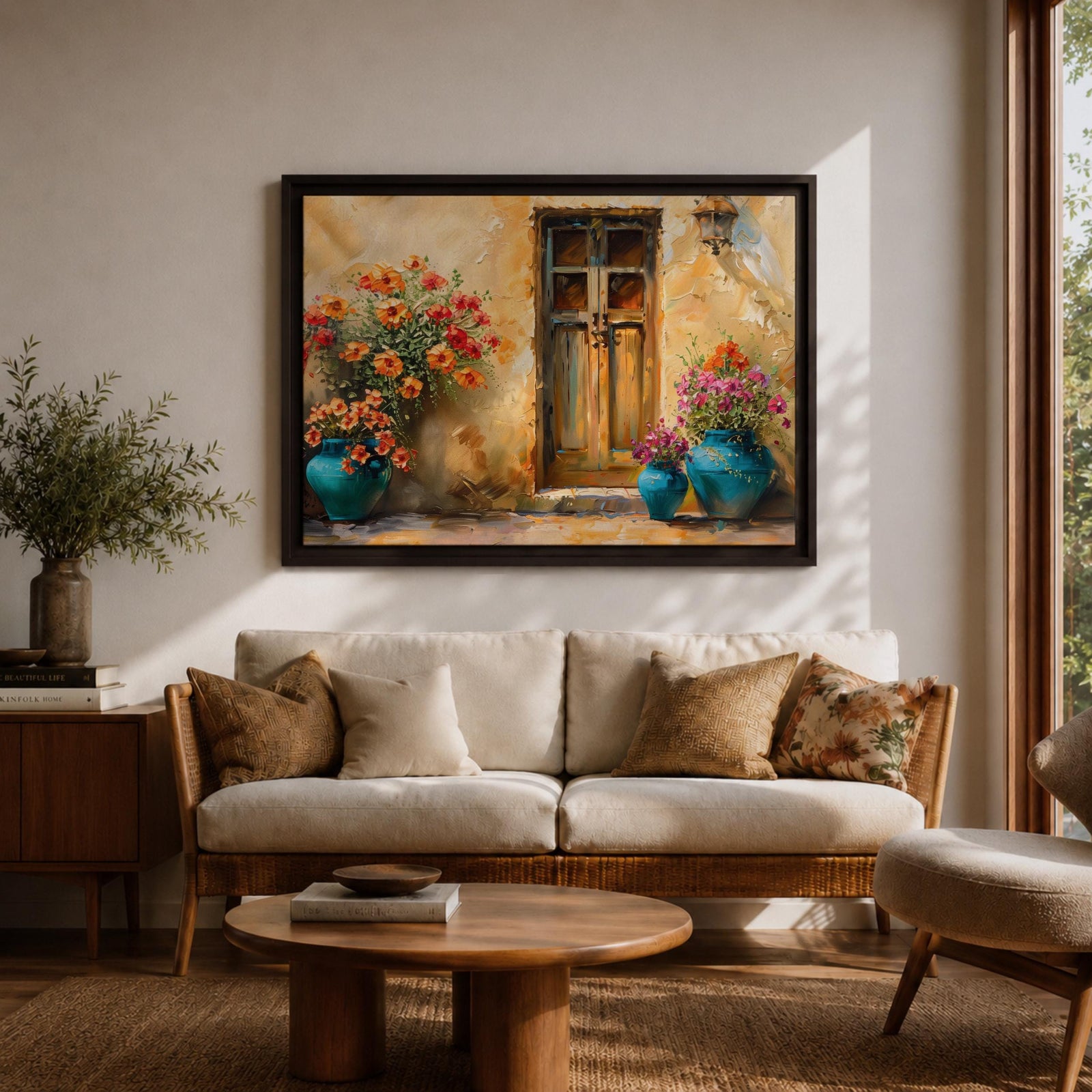 Mediterranean Doorway Wall Art Tuscan Door Framed Canvas Rustic Floral Boho Living Room Decor