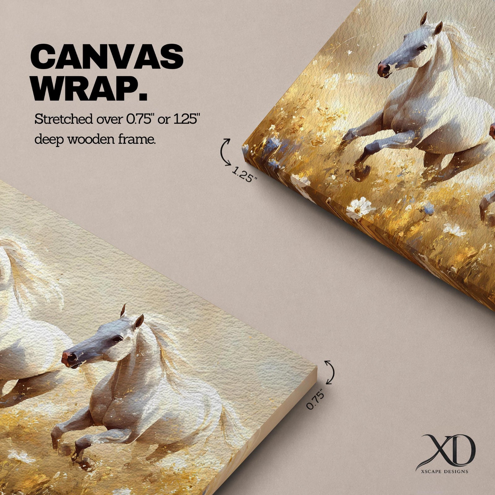 White Horses Wall Art Stallions Framed Canvas Running Meadow Vintage Farmhouse Home Decor
