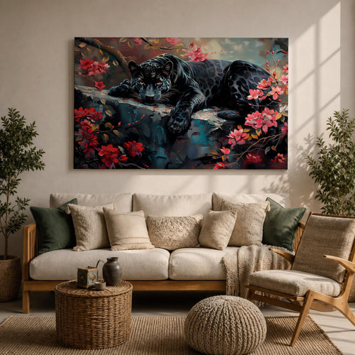 Black Panther Wall Art Melanistic Leopard Framed Canvas Jungle Wildlife Exotic Tropical Home Decor