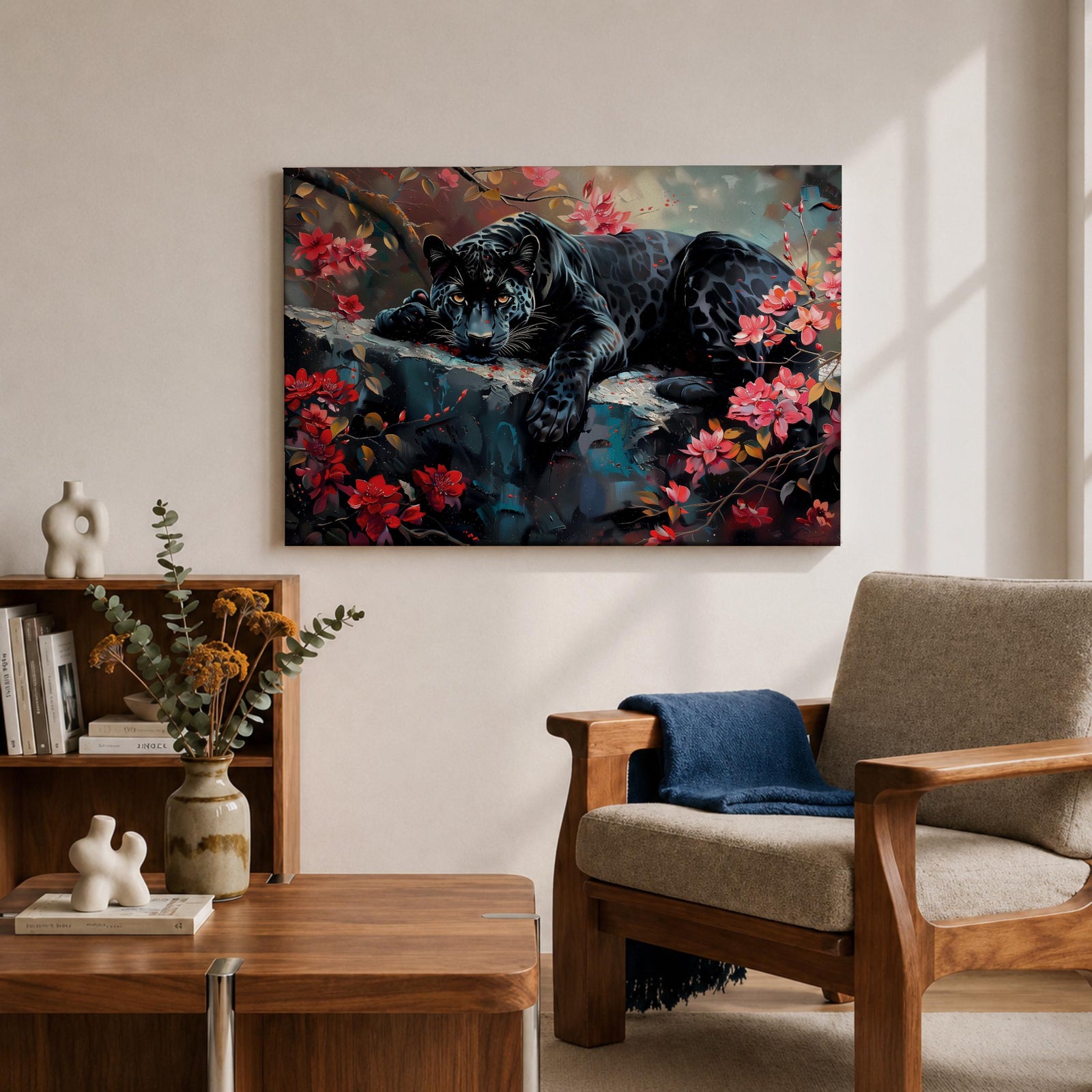 Black Panther Wall Art Melanistic Leopard Framed Canvas Jungle Wildlife Exotic Tropical Home Decor