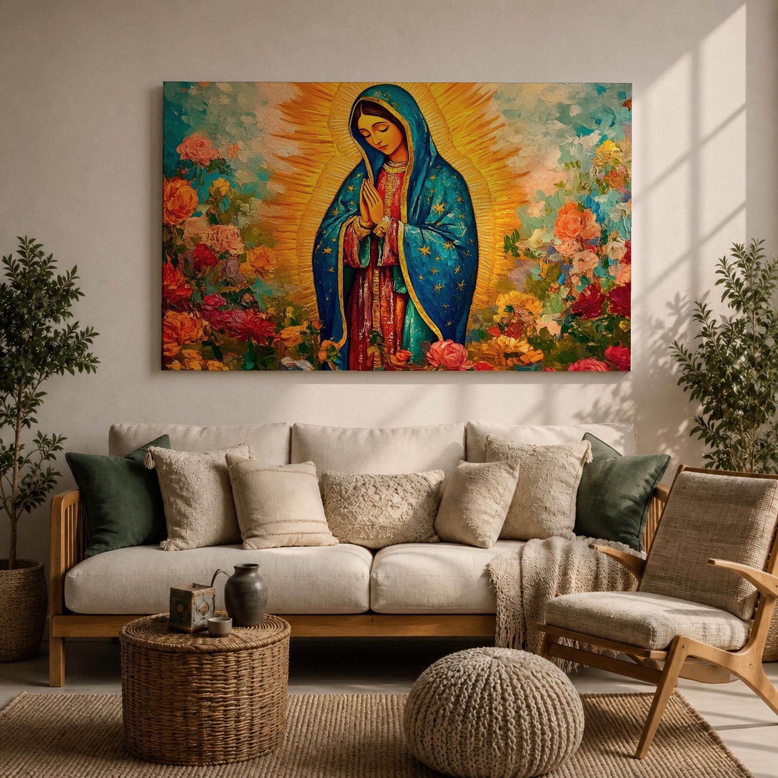 Our Lady of Guadalupe Wall Art Virgencita Framed Canvas Mexican Catholic Prayer Home Decor