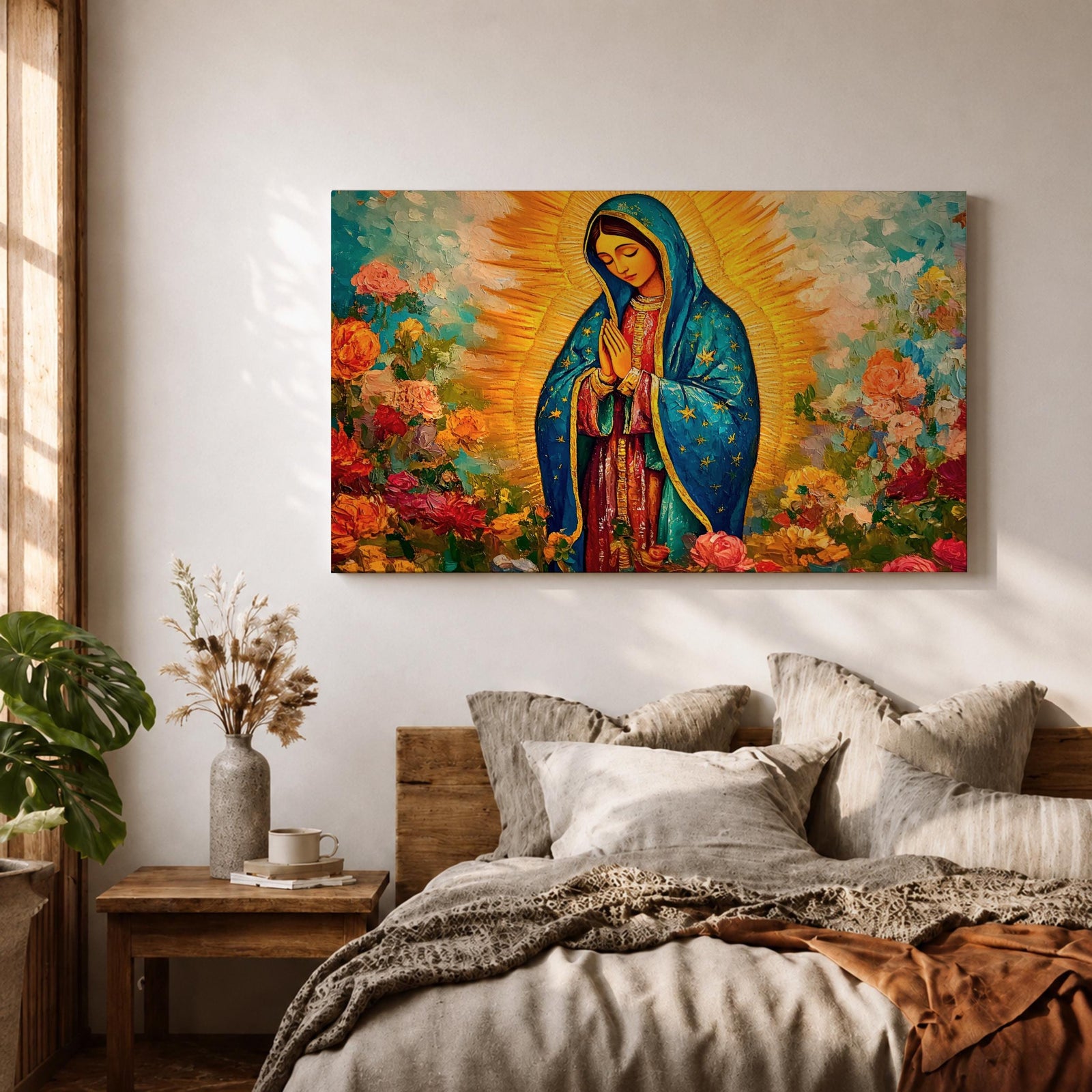 Our Lady of Guadalupe Wall Art Virgencita Framed Canvas Mexican Catholic Prayer Home Decor