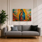 Our Lady of Guadalupe Wall Art Virgencita Framed Canvas Mexican Catholic Prayer Home Decor