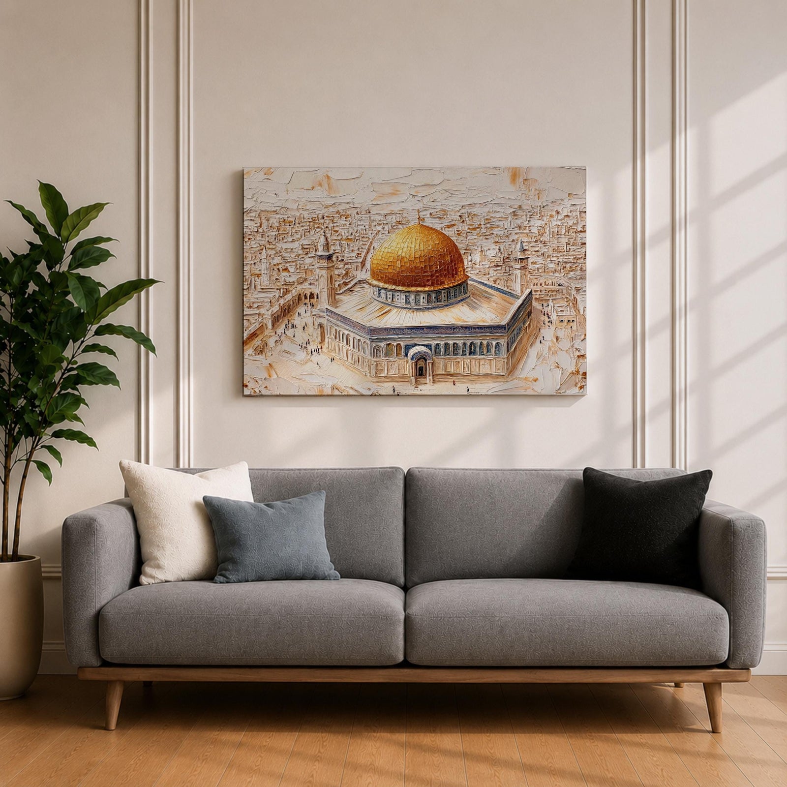 Dome of the Rock Wall Art Aerial View Framed Canvas Qubbat Sakhrah Islamic Decor