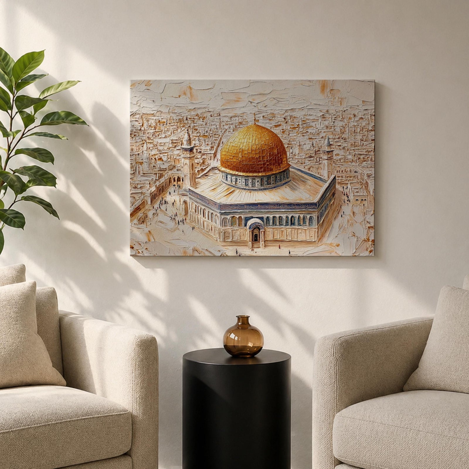 Dome of the Rock Wall Art Aerial View Framed Canvas Qubbat Sakhrah Islamic Decor