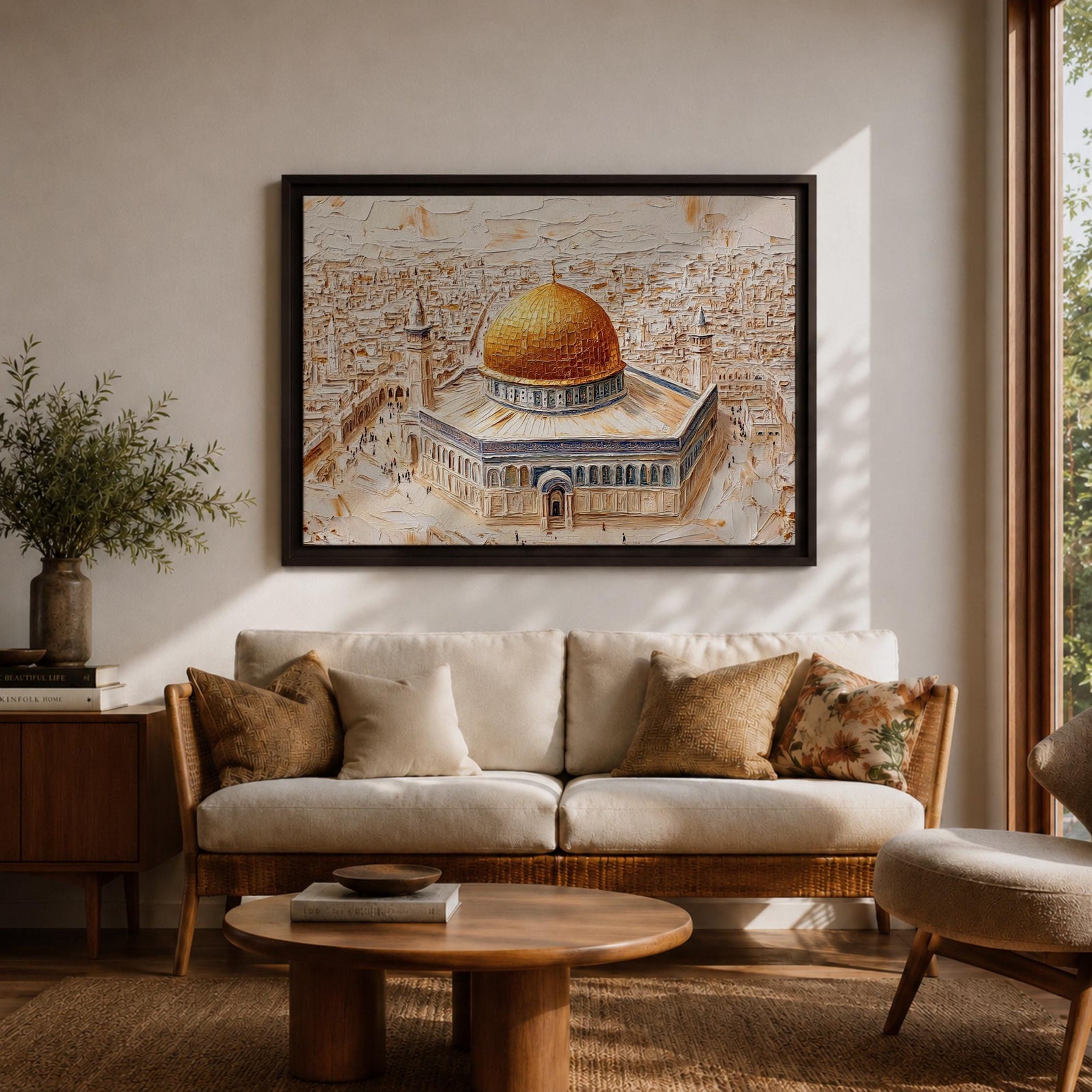 Dome of the Rock Wall Art Aerial View Framed Canvas Qubbat Sakhrah Islamic Decor