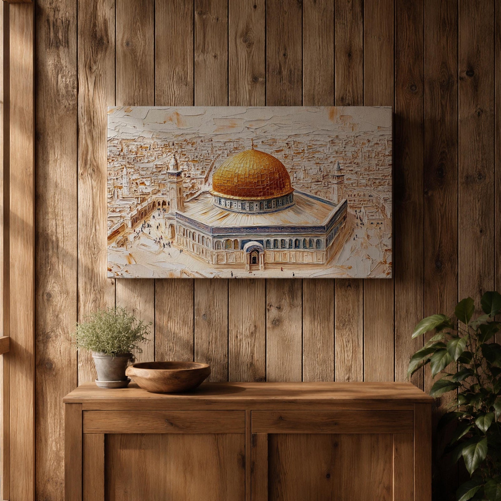 Dome of the Rock Wall Art Aerial View Framed Canvas Qubbat Sakhrah Islamic Decor