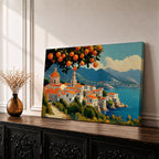 Amalfi Coast Wall Art Positano Italy Framed Canvas Mediterranean Impasto Living Room Decor