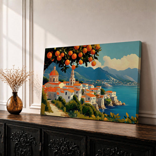Amalfi Coast Wall Art Positano Italy Framed Canvas Mediterranean Impasto Living Room Decor